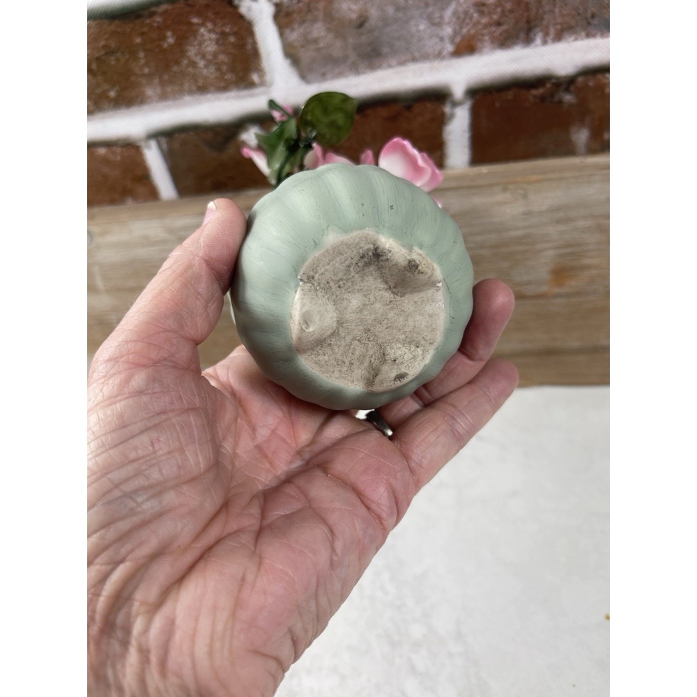 Vintage Chinese Glass Bonsai Tree Celadon Jade Color Pot Agate Quartz Flowers 6" - Picture 9 of 10
